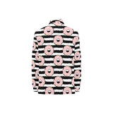 Donuts pink icing striped pattern Women's Long Sleeve Polo Shirt