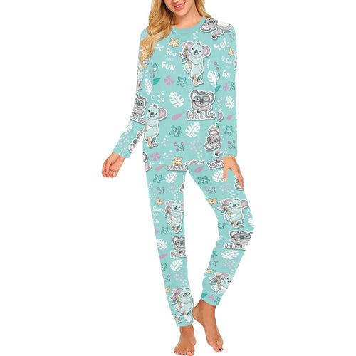 Cute koalas blue background pattern Women's All Over Print Pajama Set