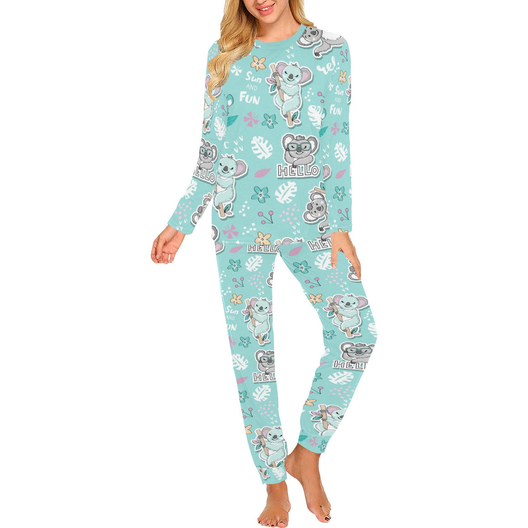 Cute koalas blue background pattern Women's All Over Print Pajama Set