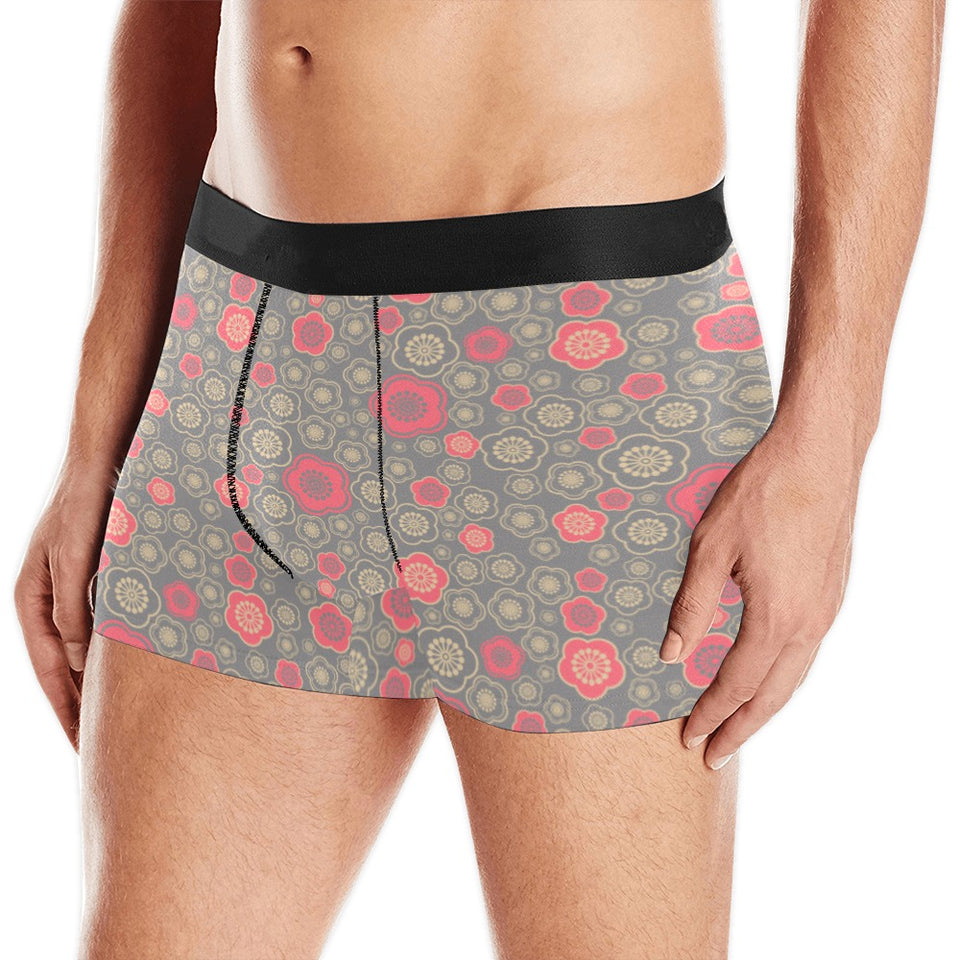 Red gold Sakura cherry blossom gray background Men's All Over Print Boxer Briefs Men's Underwear