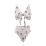 cute raccoons leaves pattern Chest Bowknot High Waisted Bikini Swimsuit