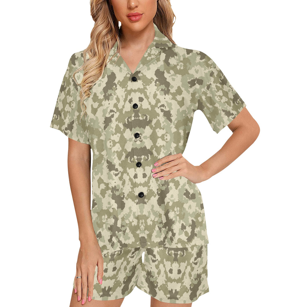 Light Green camouflage pattern Women's V-Neck Short Pajama Set