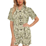 Light Green camouflage pattern Women's V-Neck Short Pajama Set