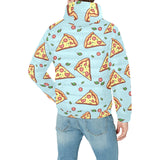 Hand drawn pizza blue background Men's Padded Hooded Jacket