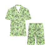 Canabis Marijuana Weed Pattern Print Design 01 Men's V-Neck Short Pajama Set