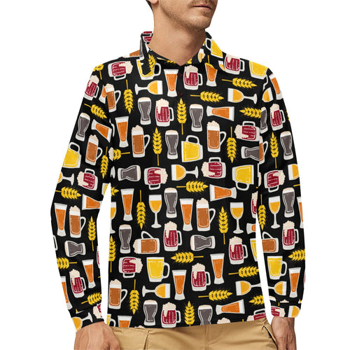 Beer type pattern Men's Long Sleeve Polo Shirt