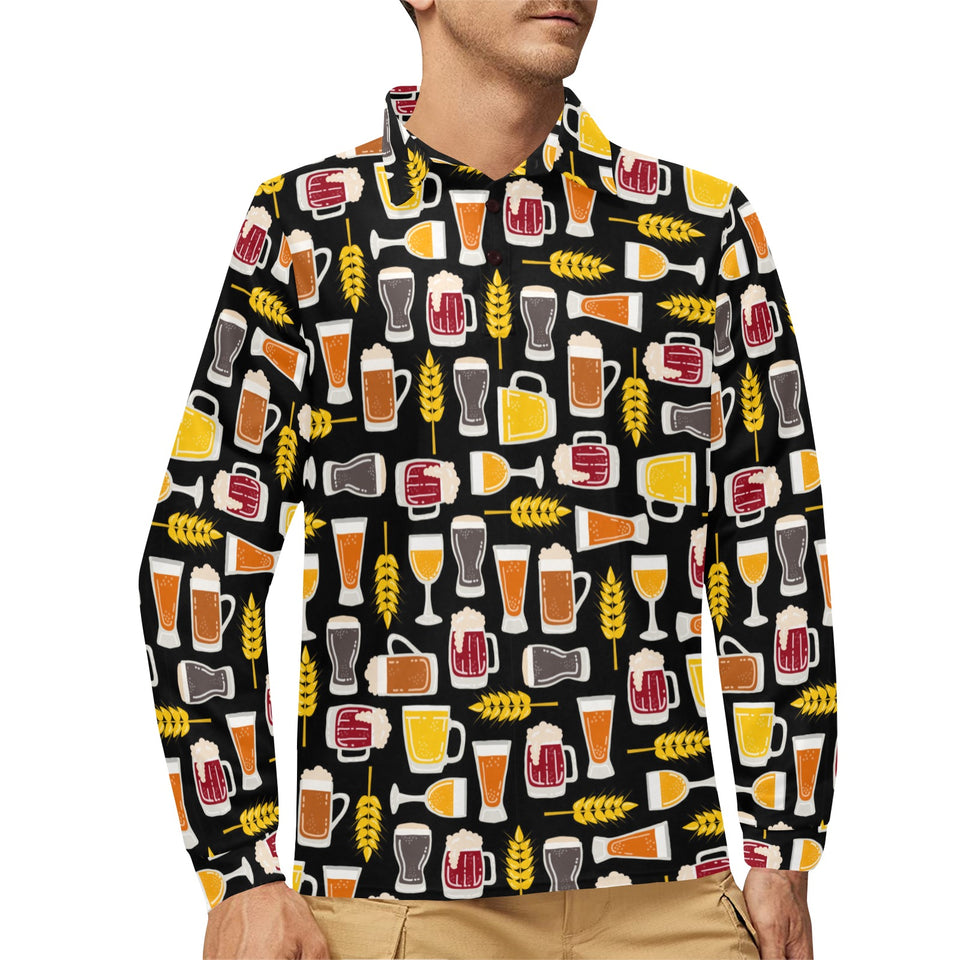 Beer type pattern Men's Long Sleeve Polo Shirt