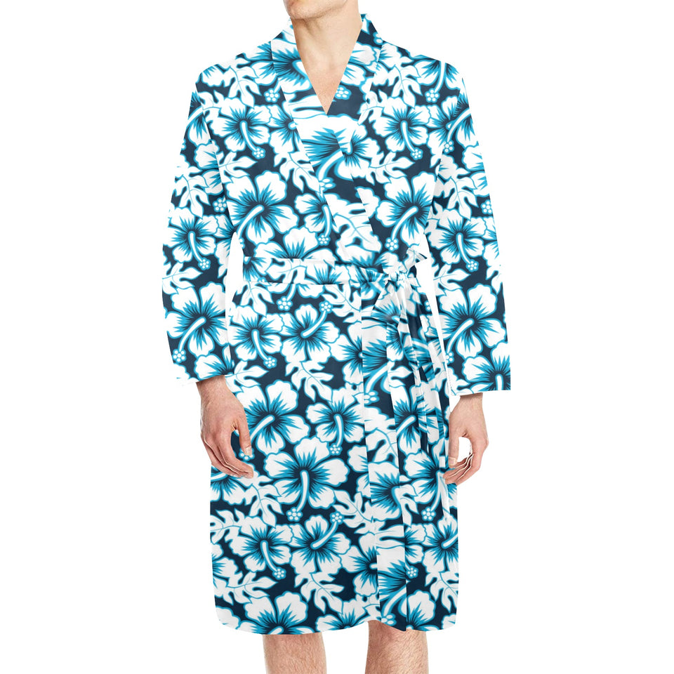 Hibiscus Pattern Print Design 04 Men's Long Sleeve Belted Night Robe