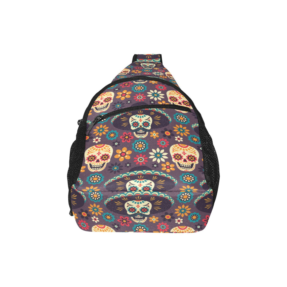 Sugar skulls flower maxican pattern All Over Print Chest Bag