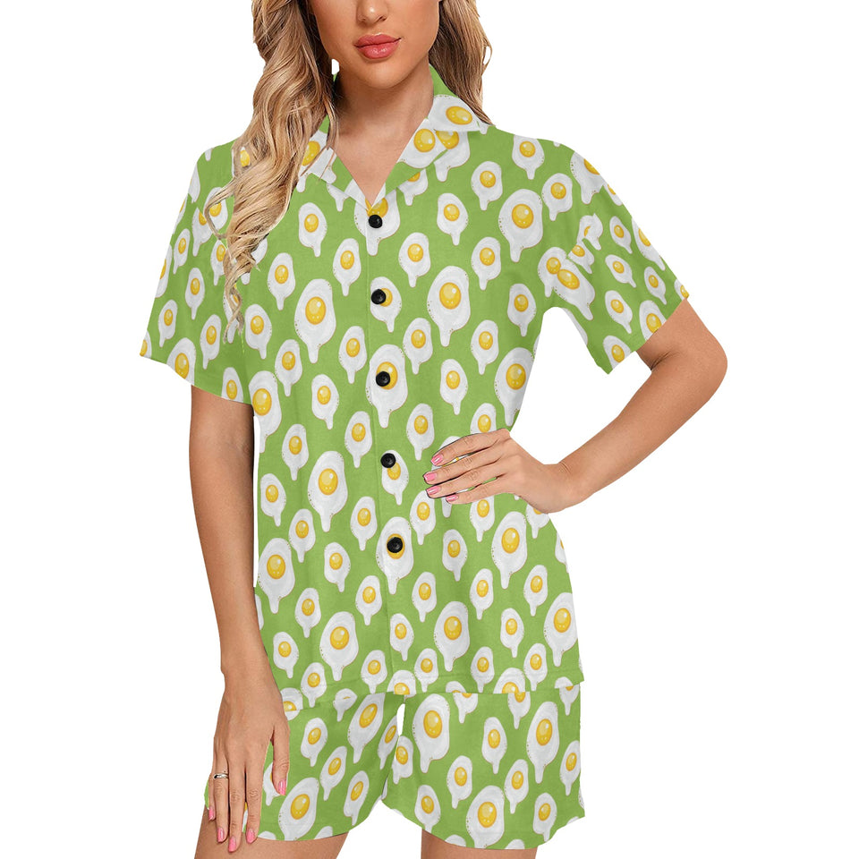 Fried Eggs Pattern Print Design 01 Women's V-Neck Short Pajama Set