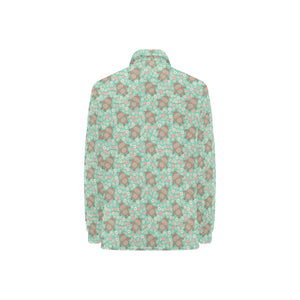 Hippopotamus Pattern Print Design 02 Women's Long Sleeve Polo Shirt