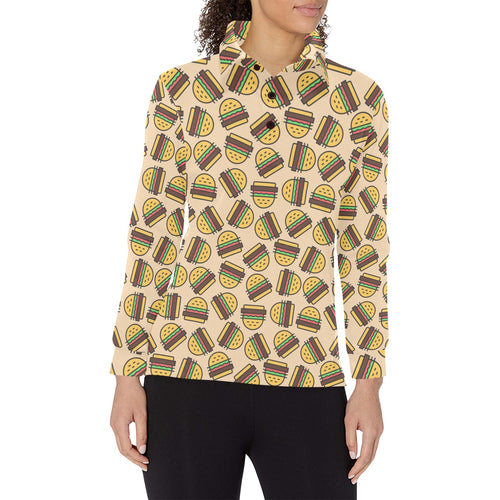 Hamburger Pattern Print Design 01 Women's Long Sleeve Polo Shirt