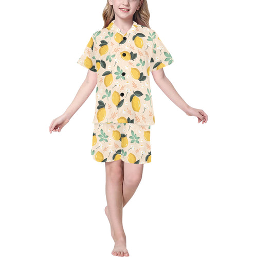 lemon flower leave pattern Kids' Boys' Girls' V-Neck Short Pajama Set