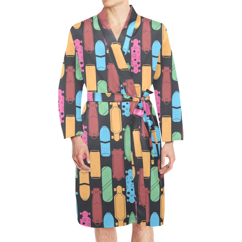 Skate Board Pattern Print Design 02 Men's Long Sleeve Belted Night Robe