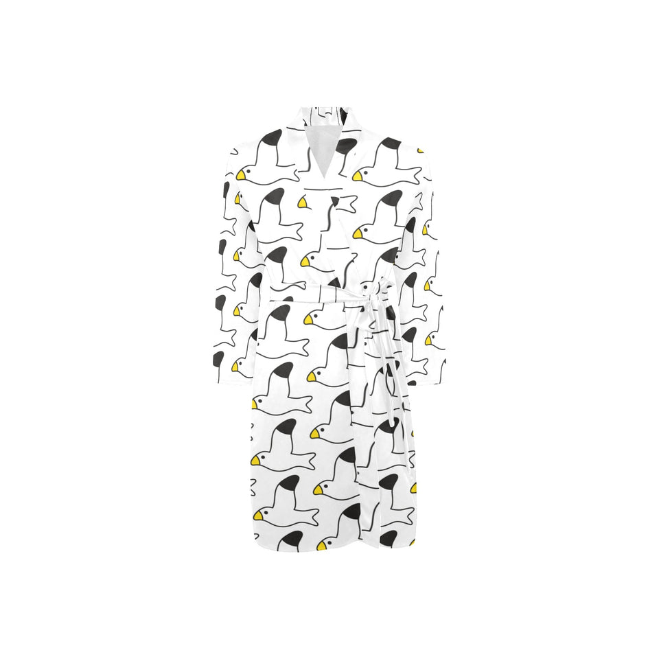 Seagull Pattern Print Design 05 Men's Long Sleeve Belted Night Robe