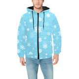 Snowflake pattern blue background Men's Padded Hooded Jacket