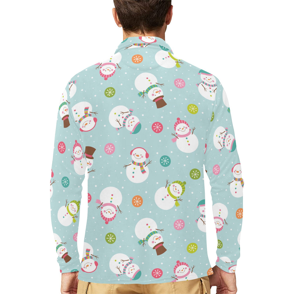 Cute snowman snowflake pattern Men's Long Sleeve Polo Shirt