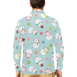 Cute snowman snowflake pattern Men's Long Sleeve Polo Shirt