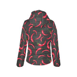 Chili peppers pattern black background Women's Padded Hooded Jacket