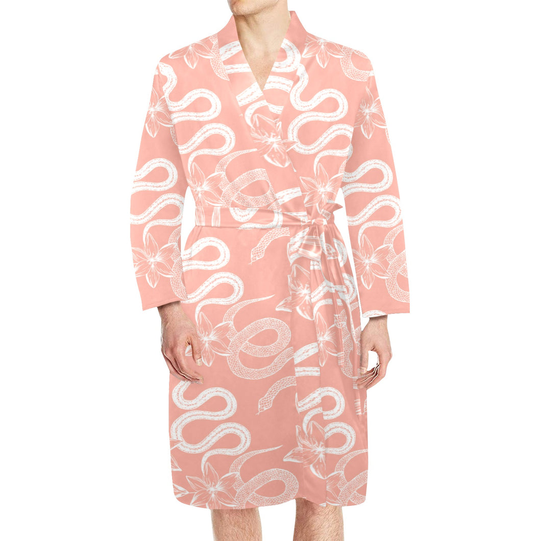 Snake lilies flower pattern Men's Long Sleeve Belted Night Robe