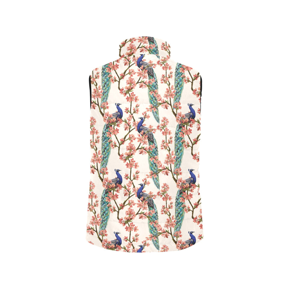 Peacock tropical flower pattern Women's Padded Vest