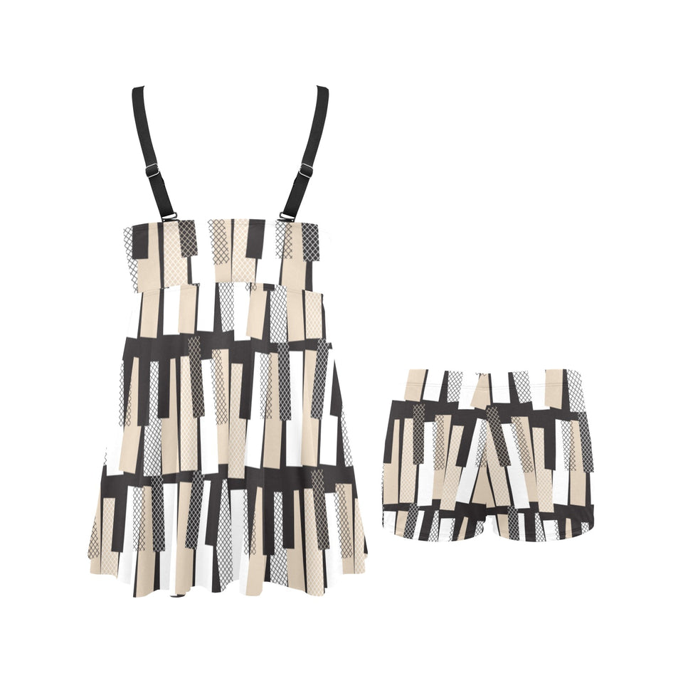 Piano Pattern Print Design 04 Chest Sexy Pleated Two Piece Swim Dress