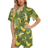 Banana Palm Leaves pattern Women's V-Neck Short Pajama Set