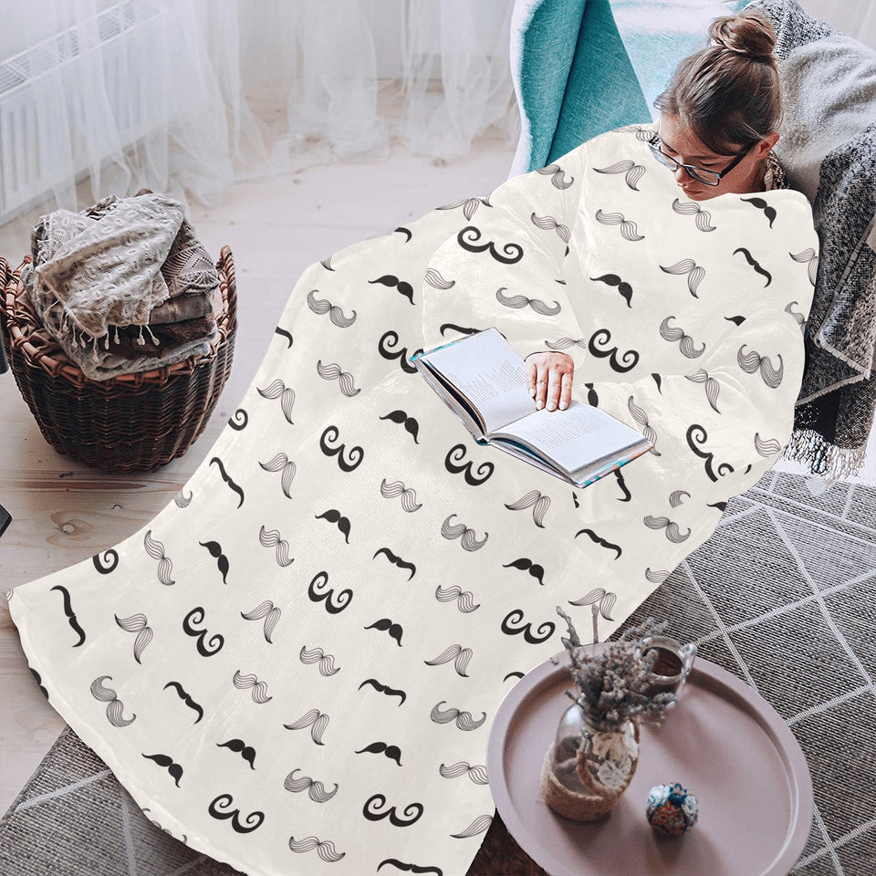 Mustache Beard Pattern Print Design 05 Blanket Robe with Sleeves