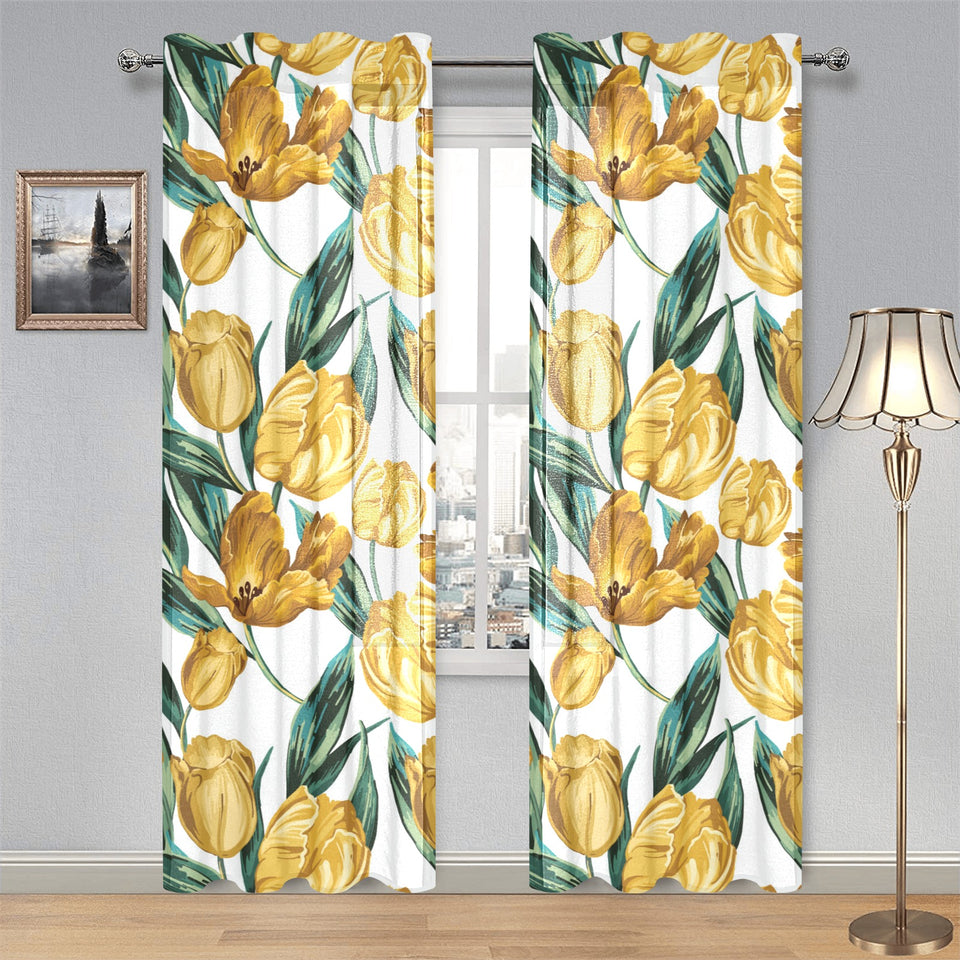 yellow tulips pattern Gauze Curtain