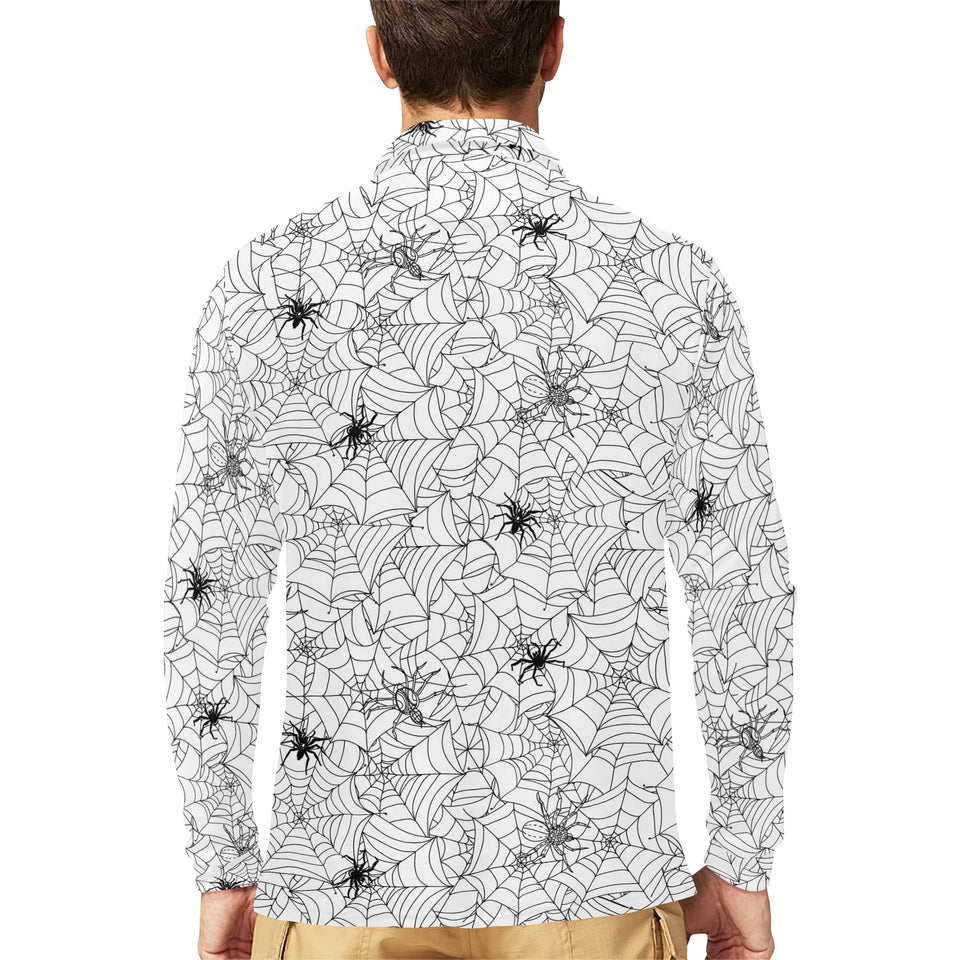 Spider web cobweb pattern Men's Long Sleeve Polo Shirt