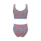 Blue Red Eiffel Tower Pattern Print Design 02 Chest Bowknot High Waisted Bikini Swimsuit