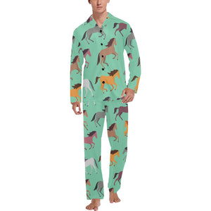 Colorful horses pattern Men's Long Pajama Set