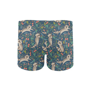 Raccoon tropical leaves pattern Men's Swimming Trunks