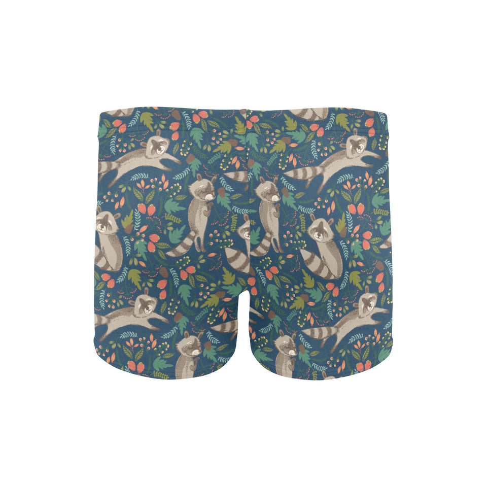Raccoon tropical leaves pattern Men's Swimming Trunks