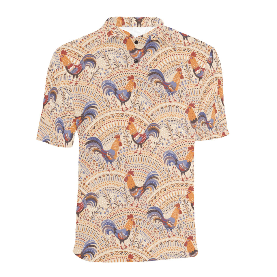 Cute rooster chicken cock floral ornament backgrou Men's All Over Print Polo Shirt