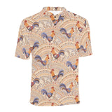 Cute rooster chicken cock floral ornament backgrou Men's All Over Print Polo Shirt