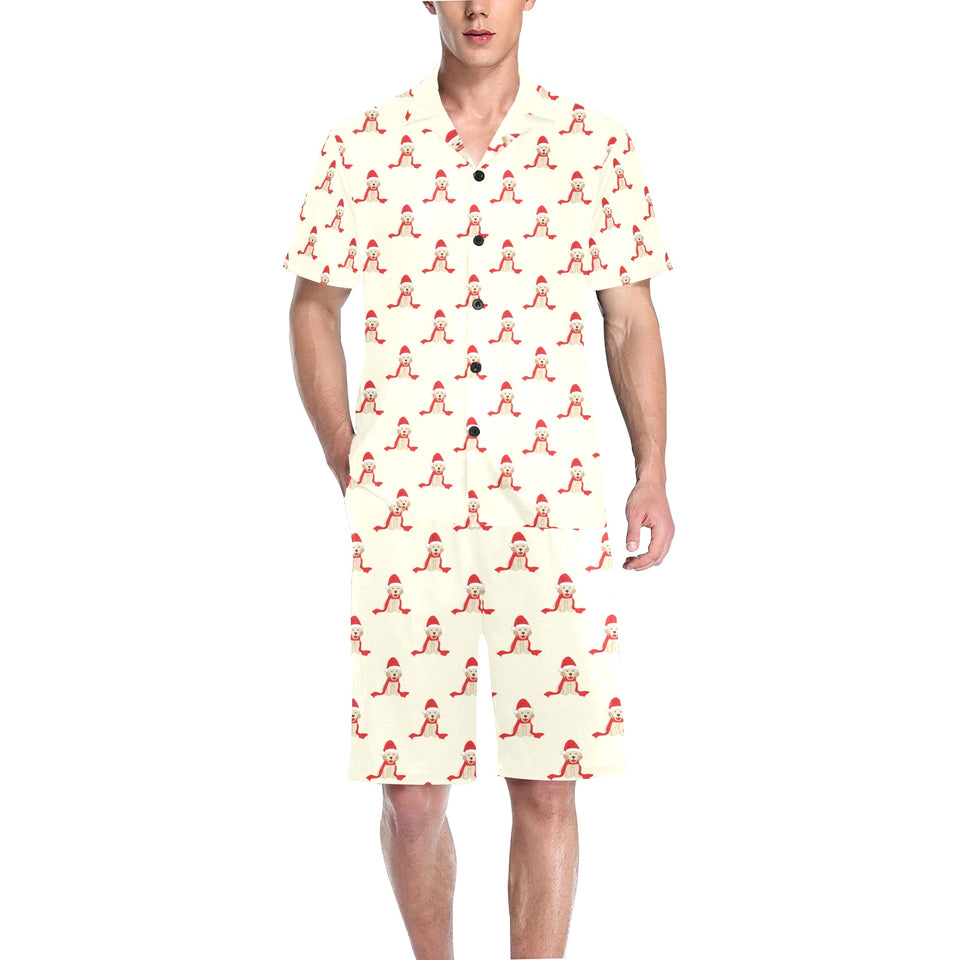 Golden Retriever Pattern Print Design 01 Men's V-Neck Short Pajama Set