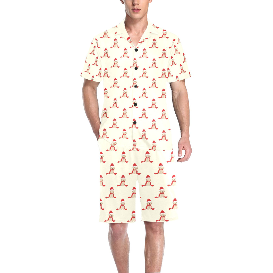 Golden Retriever Pattern Print Design 01 Men's V-Neck Short Pajama Set