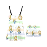 Cute hand drawn mermaid Chest Sexy Pleated Two Piece Swim Dress