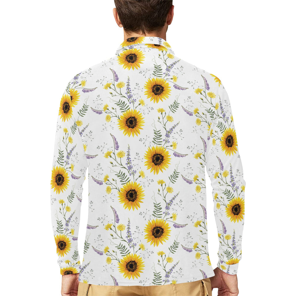 beautiful sunflowers pattern Men's Long Sleeve Polo Shirt