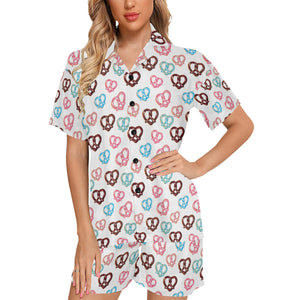 Pretzels Pattern Print Design 04 Women's V-Neck Short Pajama Set