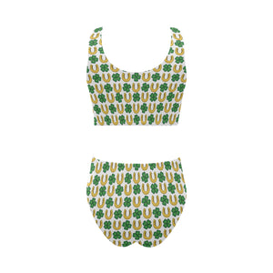 Horseshoes Pattern Print Design 04 Chest Bowknot High Waisted Bikini Swimsuit
