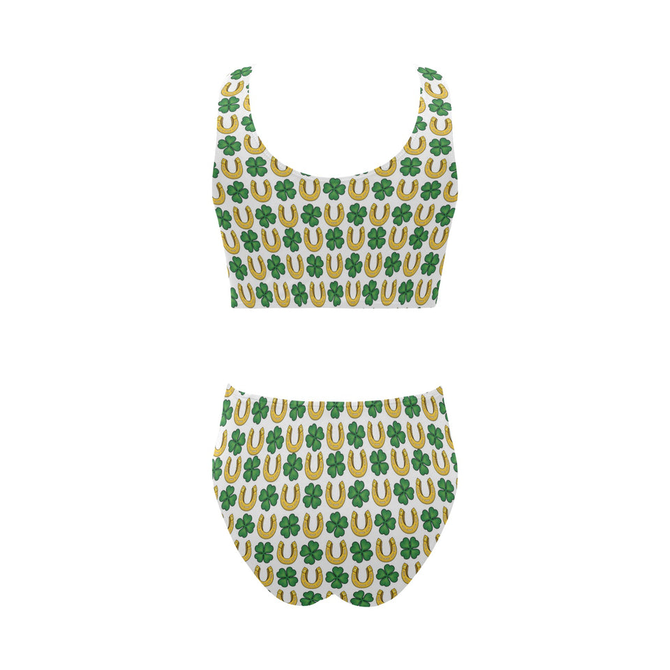 Horseshoes Pattern Print Design 04 Chest Bowknot High Waisted Bikini Swimsuit