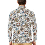 Cute nautical steering wheel anchor pattern Men's Long Sleeve Polo Shirt