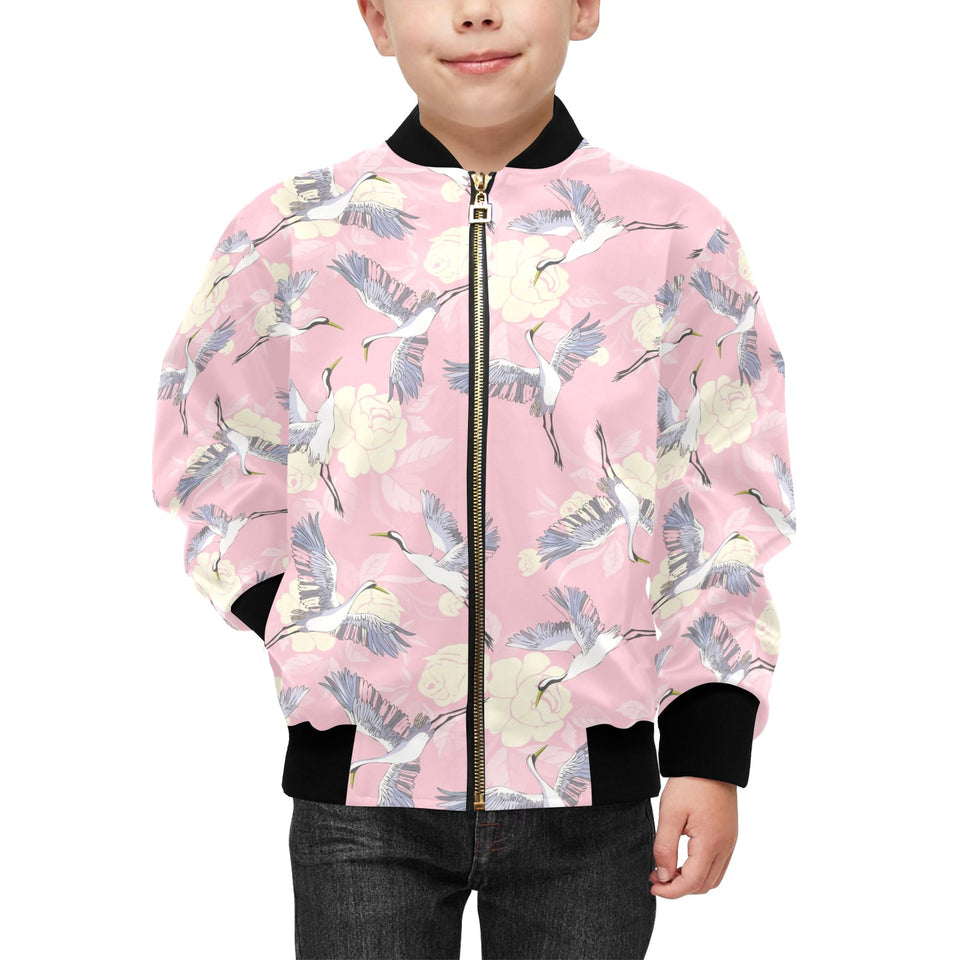 Japanese crane rose pattern Kids' Boys' Girls' Bomber Jacket