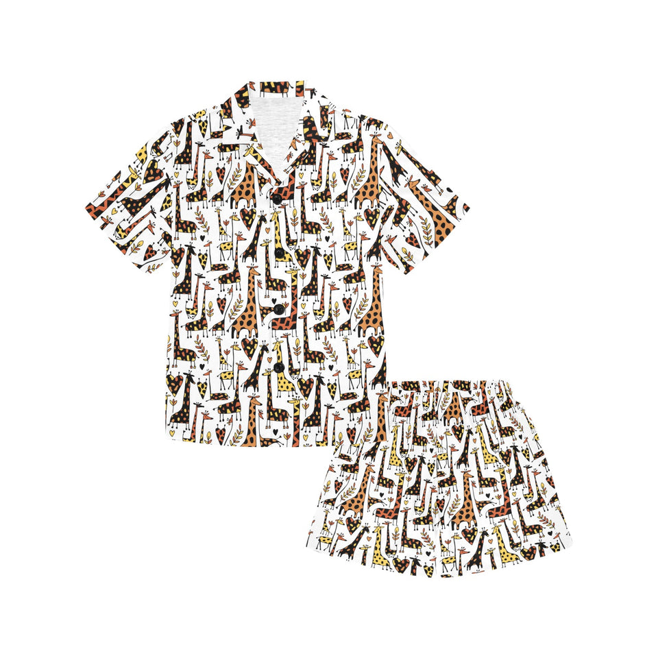 Giraffe Pattern Print Design 05 Kids' Boys' Girls' V-Neck Short Pajama Set