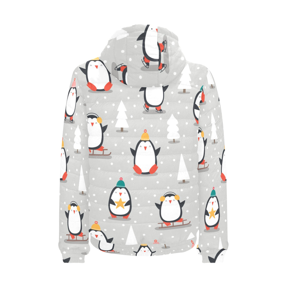 Cute Penguin christmas pattern Men's Padded Hooded Jacket