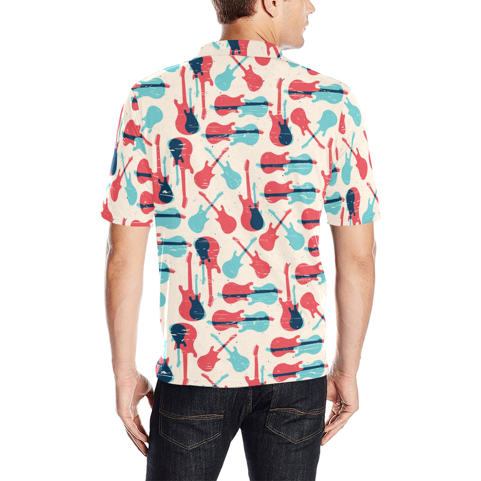 Red Blue guitar pattern Men's All Over Print Polo Shirt