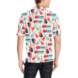 Red Blue guitar pattern Men's All Over Print Polo Shirt