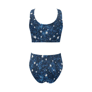 Night sky star pattern Chest Bowknot High Waisted Bikini Swimsuit